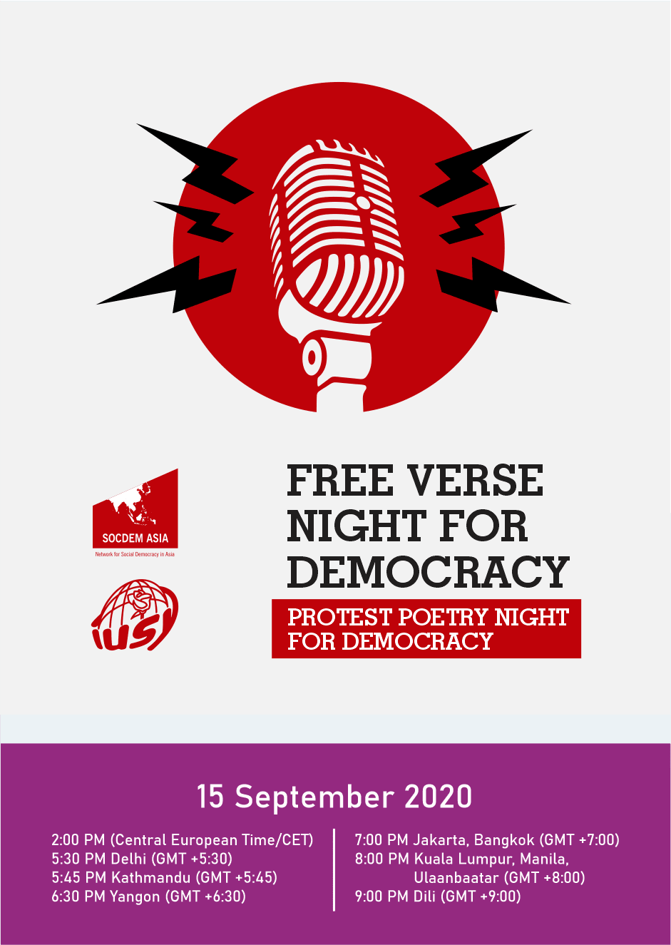 Free Verse Night For Democracy Banner