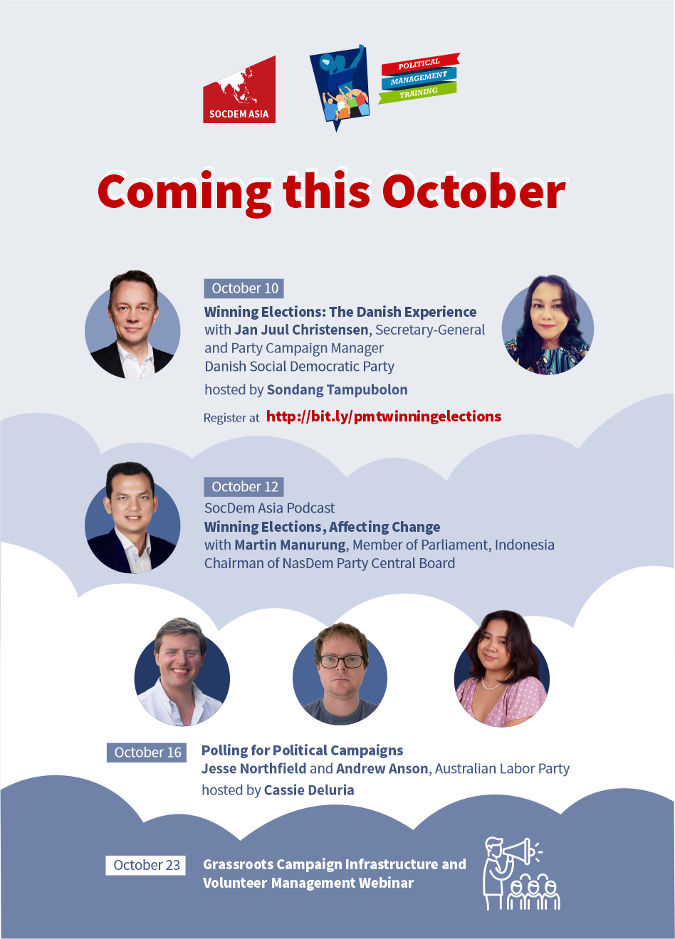 Upcoming events this October for our Political Management Training for Young Progressives (PMT)